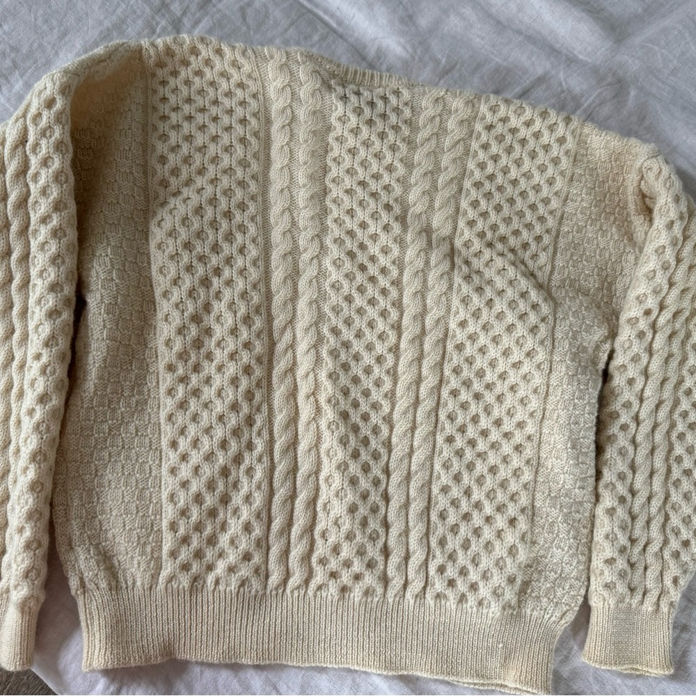 VTG Gaeltarra  made in Ireland cream 100% wool Medium men’s sweater - Picture 5 of 7